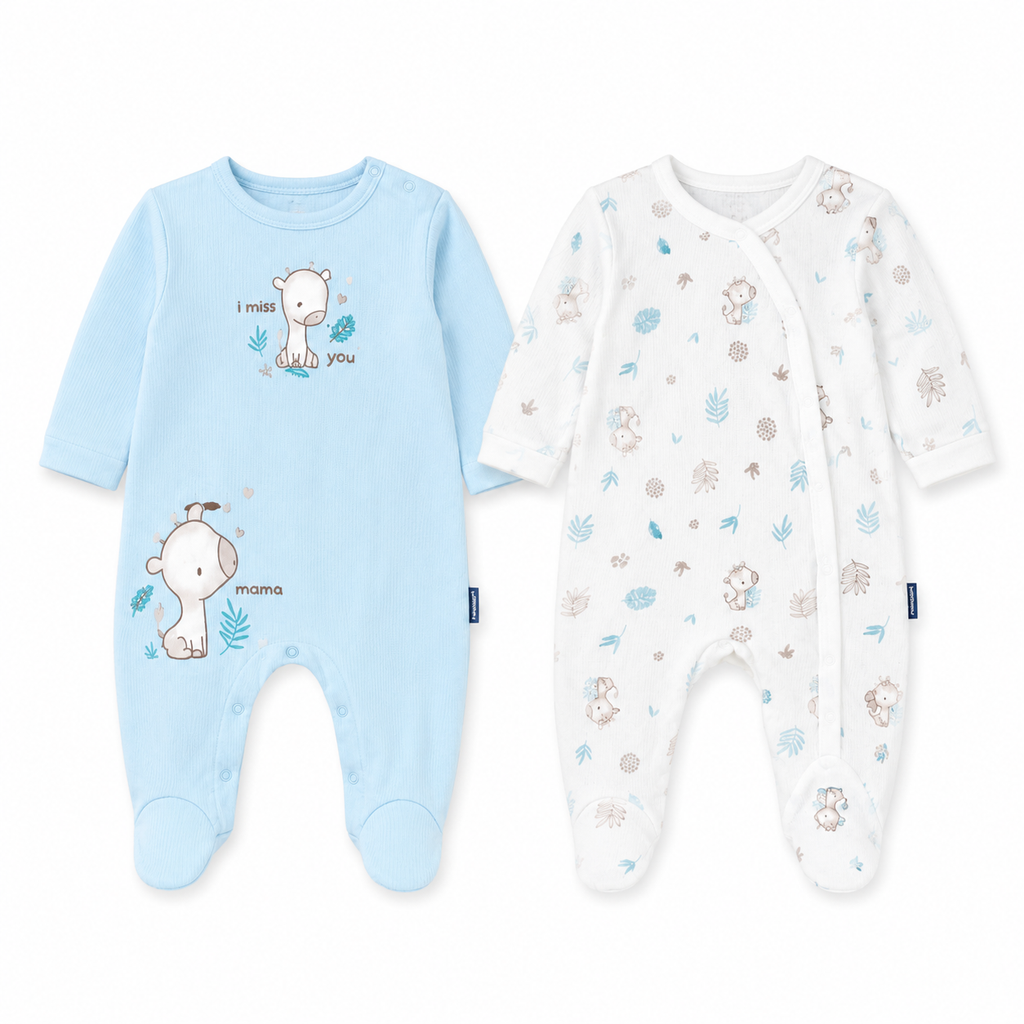 Baby Boys Twin Pack Giraffe Romper Set