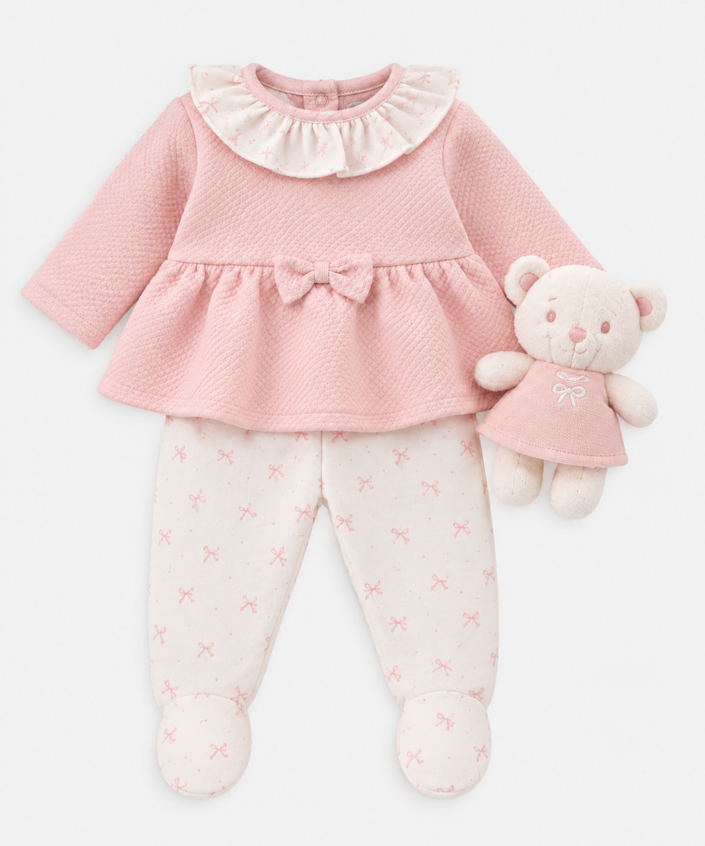 Baby Girl Puff Set with Bear Toy