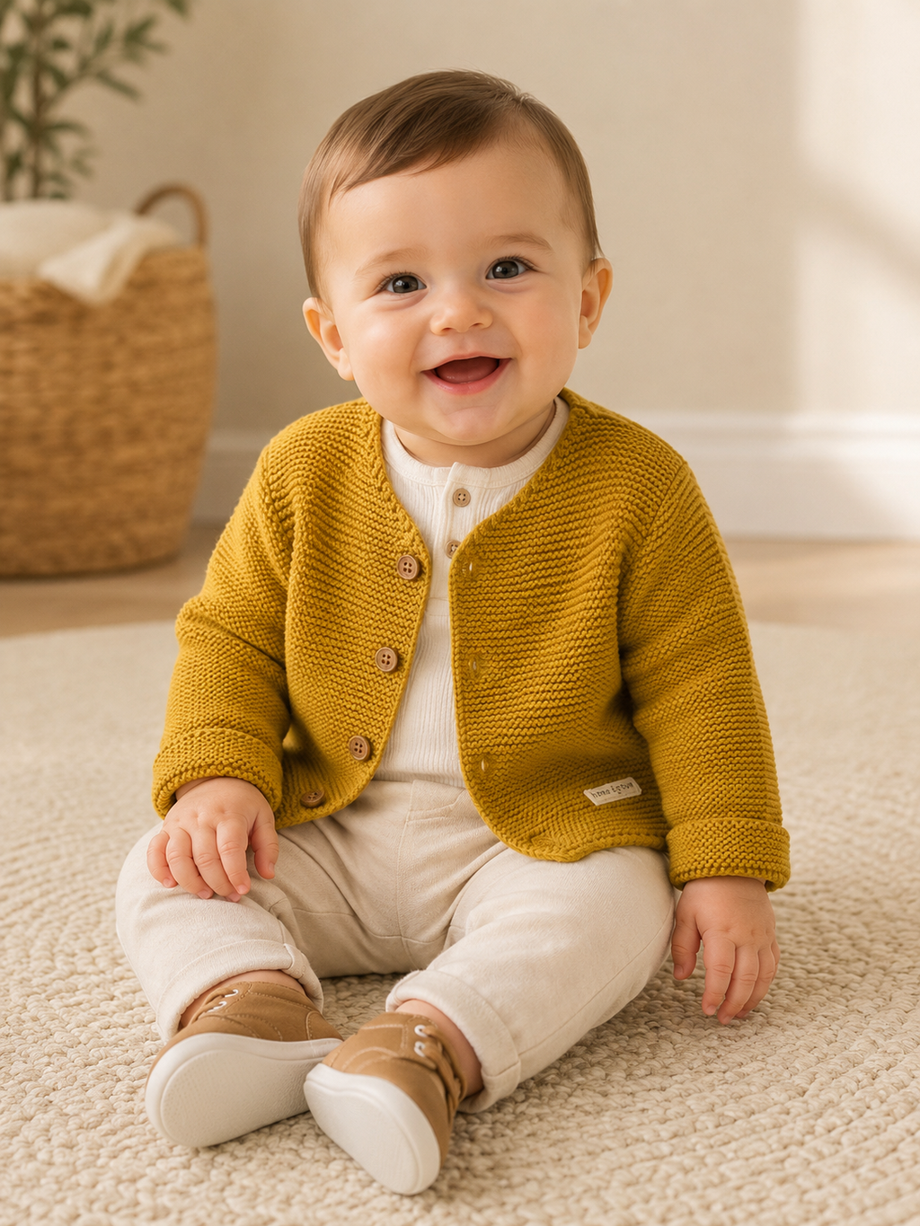 Baby Boy Mustard Organic Cotton Knit Cardigan