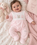 Baby Girl Embroidered Velour Sleepsuit
