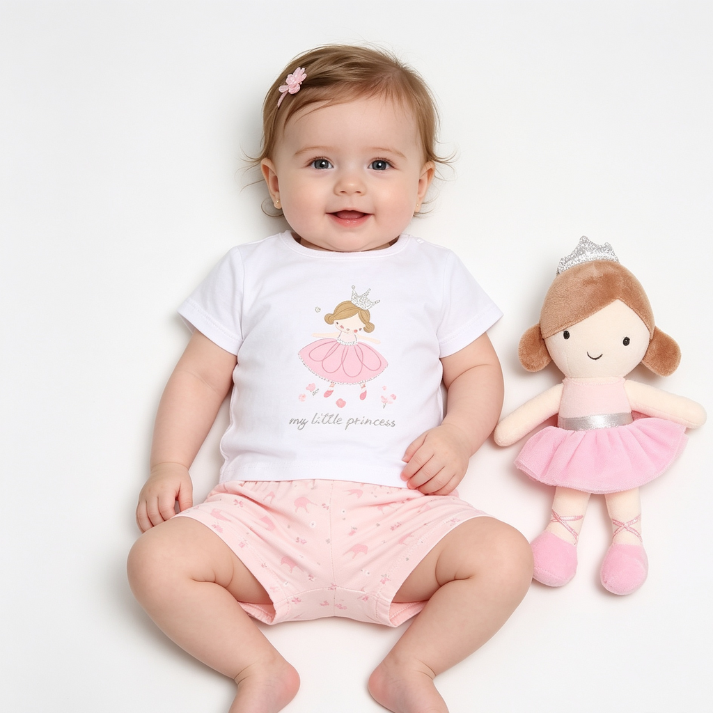 Baby Girls Princess T-Shirt, Shorts & Plush Toy Set