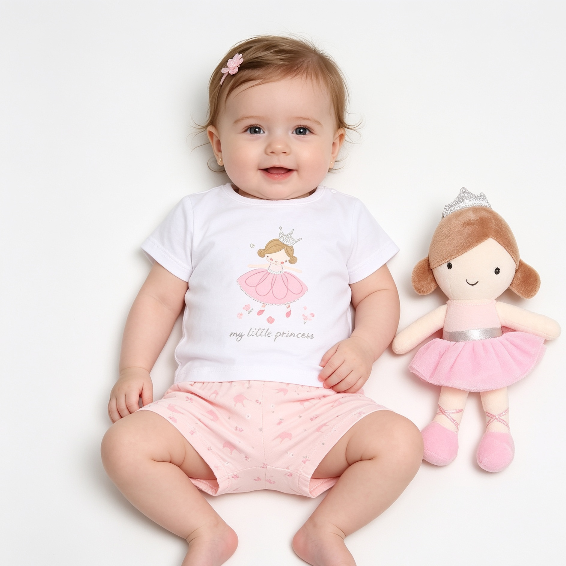 Baby Girls Princess T-Shirt, Shorts & Plush Toy Set