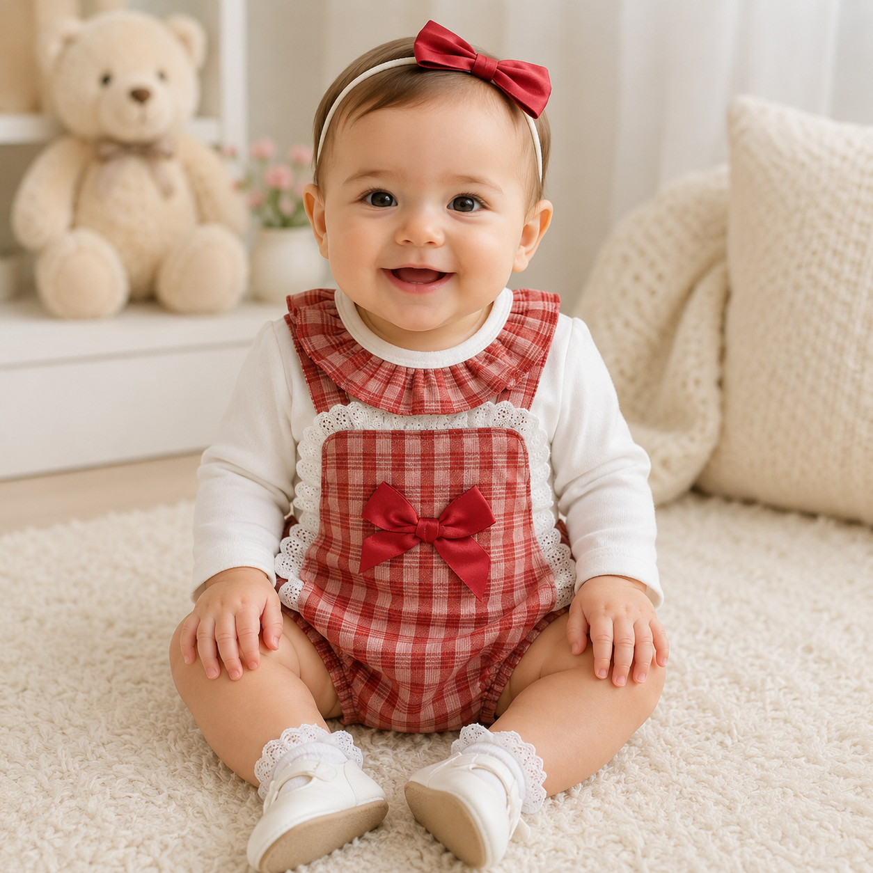 Girl "Lace and Bows" Dungaree Set