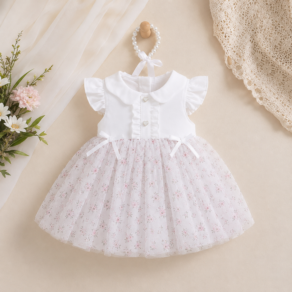 Baby Girls Floral Glitter Romper Style Dress