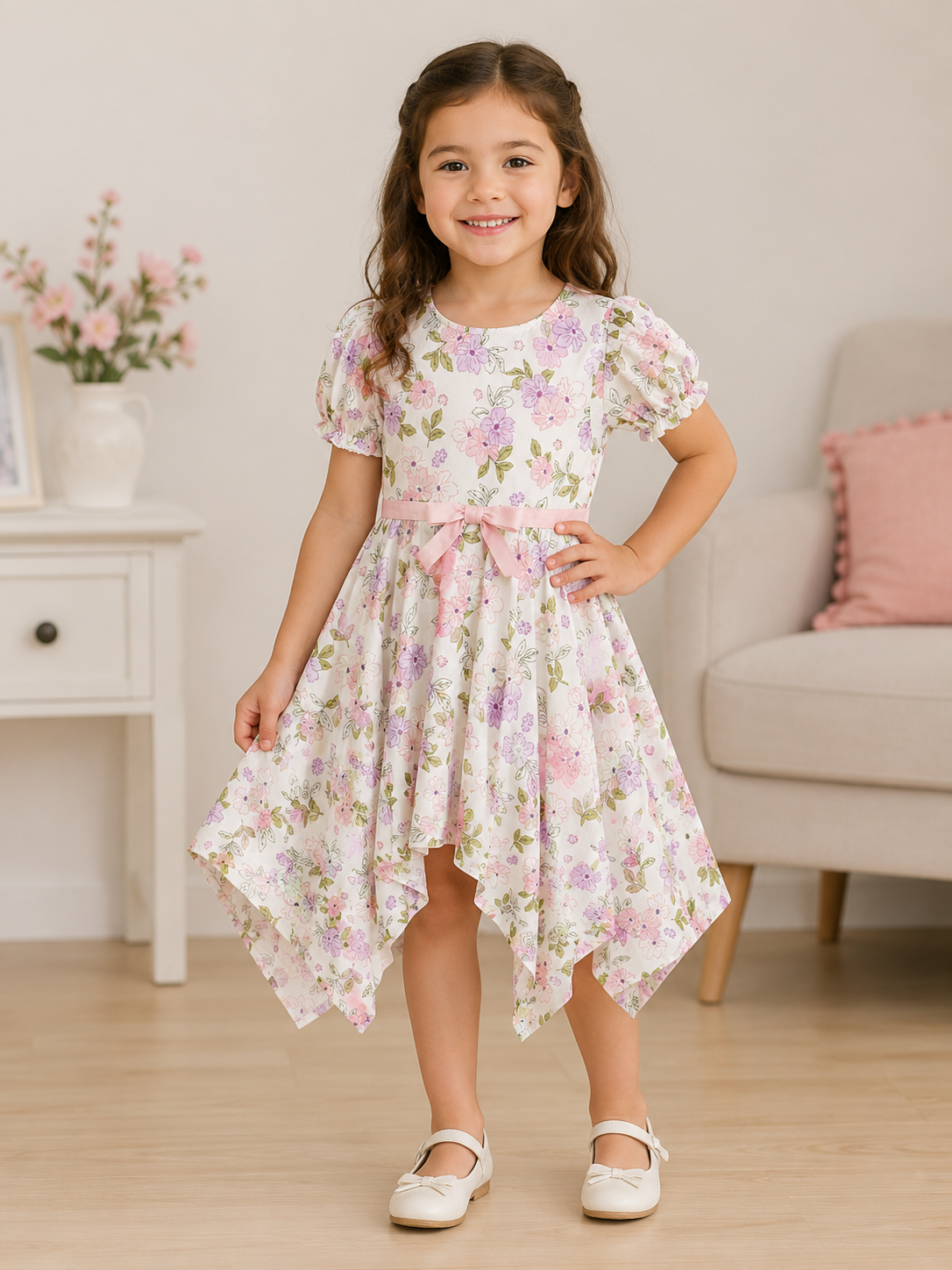 Floral dress with asymmetric hem