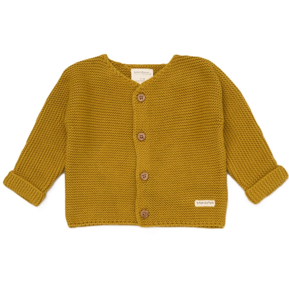 Baby Boy Mustard Organic Cotton Knit Cardigan
