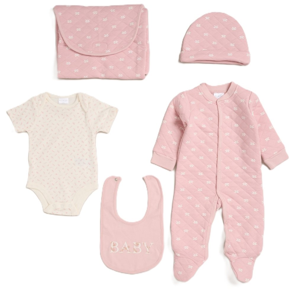 BABY PINK QUILTED 5-PIECE - GIFT SET INCLUDING FOLDABLE CHANGING MAT