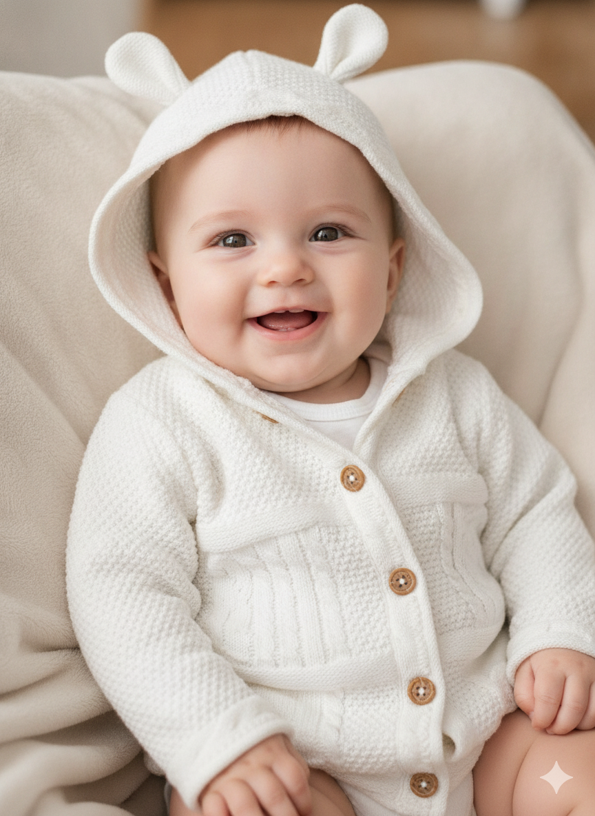 Cozy Knit Bear-Ear Cardigan