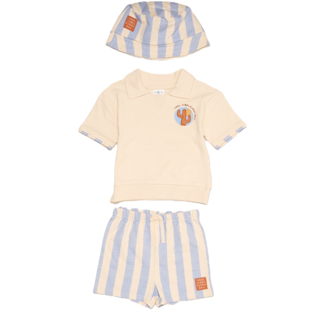 Boys Polo Top, Shorts & Bucket Hat Outfit
