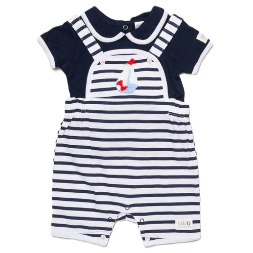 Baby Boys Sailor Dungaree With Crochet Applique & T-Shirt Set