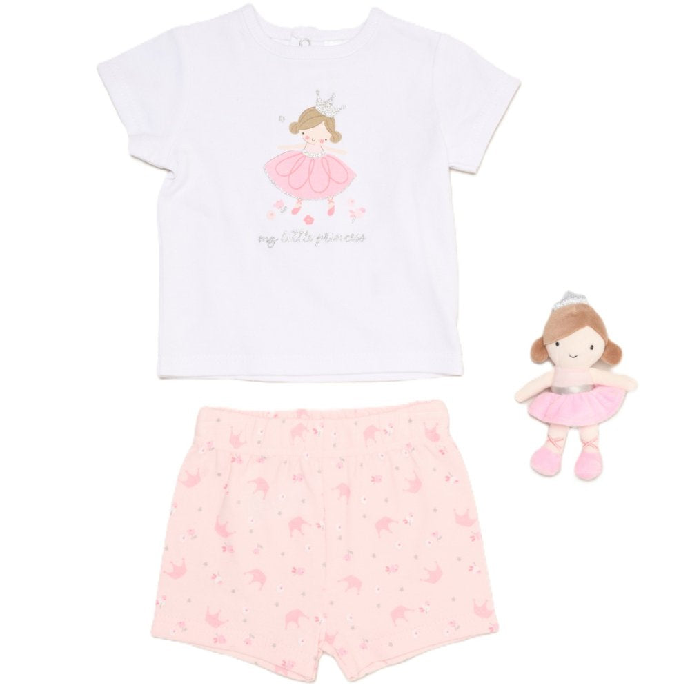 Baby Girls Princess T-Shirt, Shorts & Plush Toy Set