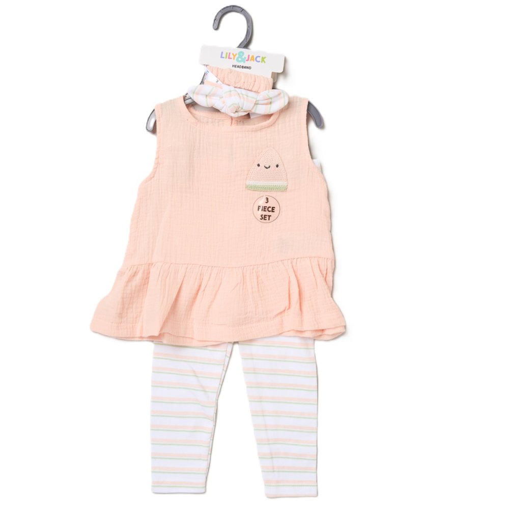 Baby Girls Watermelon Crochet Applique Top, Leggings & Headband Outfit