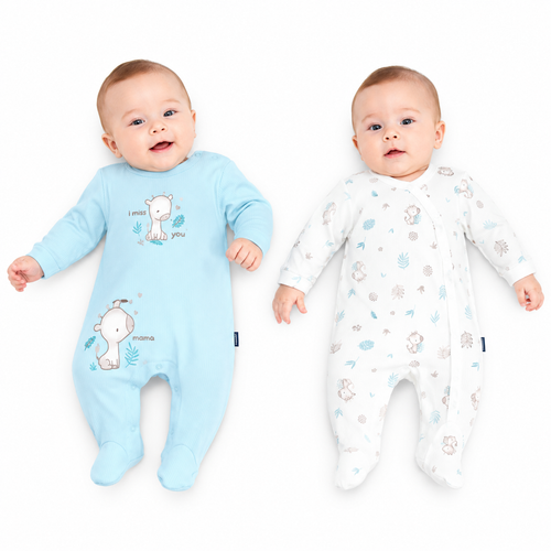 Baby Boys Twin Pack Giraffe Romper Set