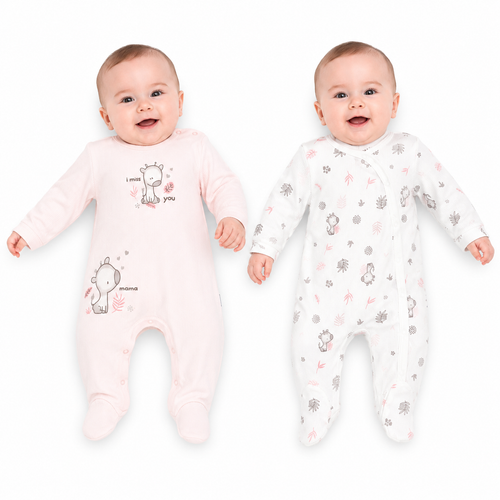 Baby Girls Twin Pack Giraffe Romper Set