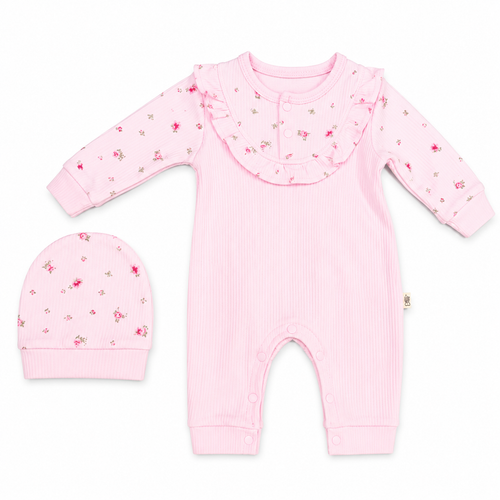 Baby Girls 2-Piece Floral Ruffle Romper & Hat Set