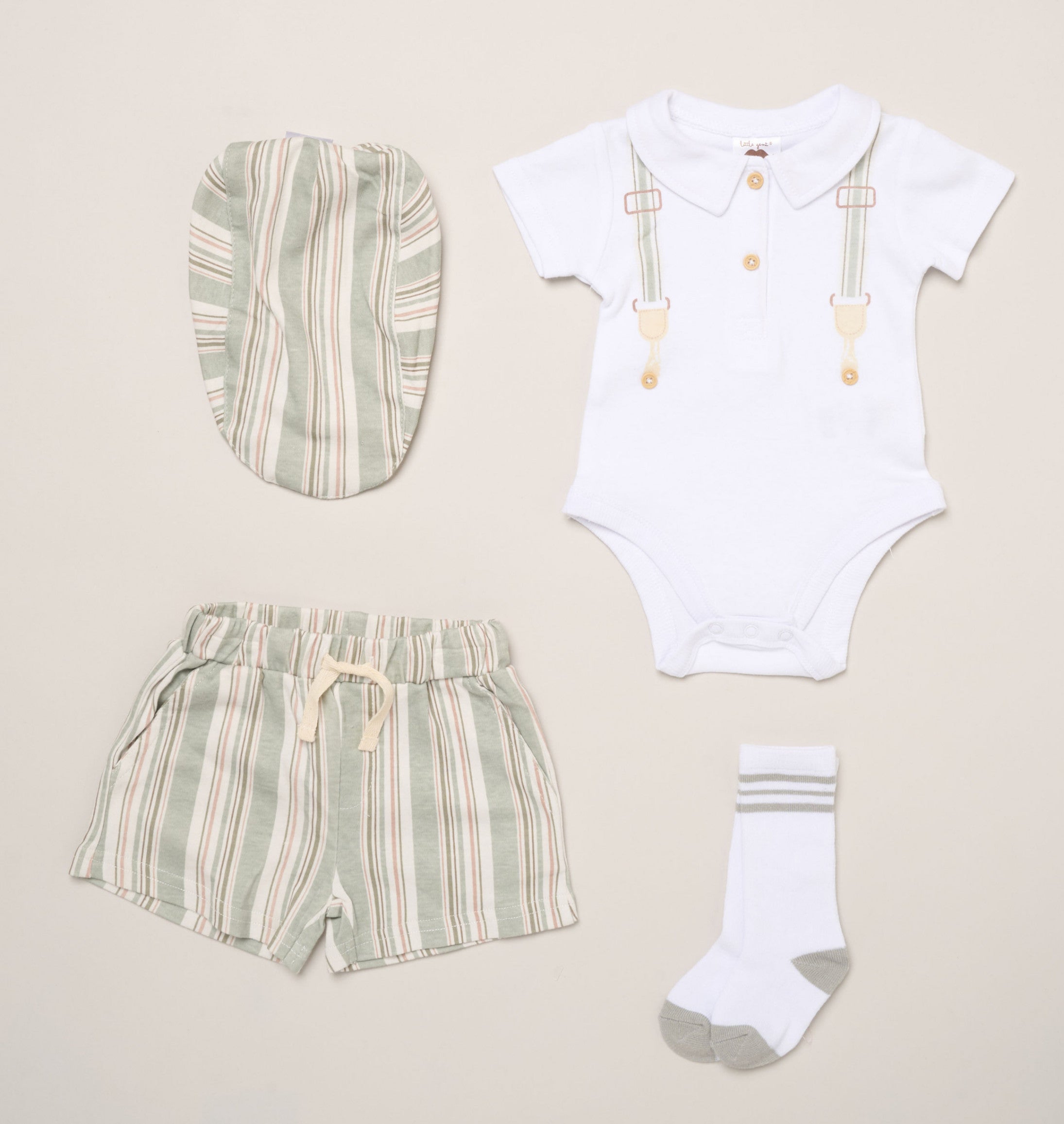 Boy Stripped Bodysuit with shorts, cap and socks
