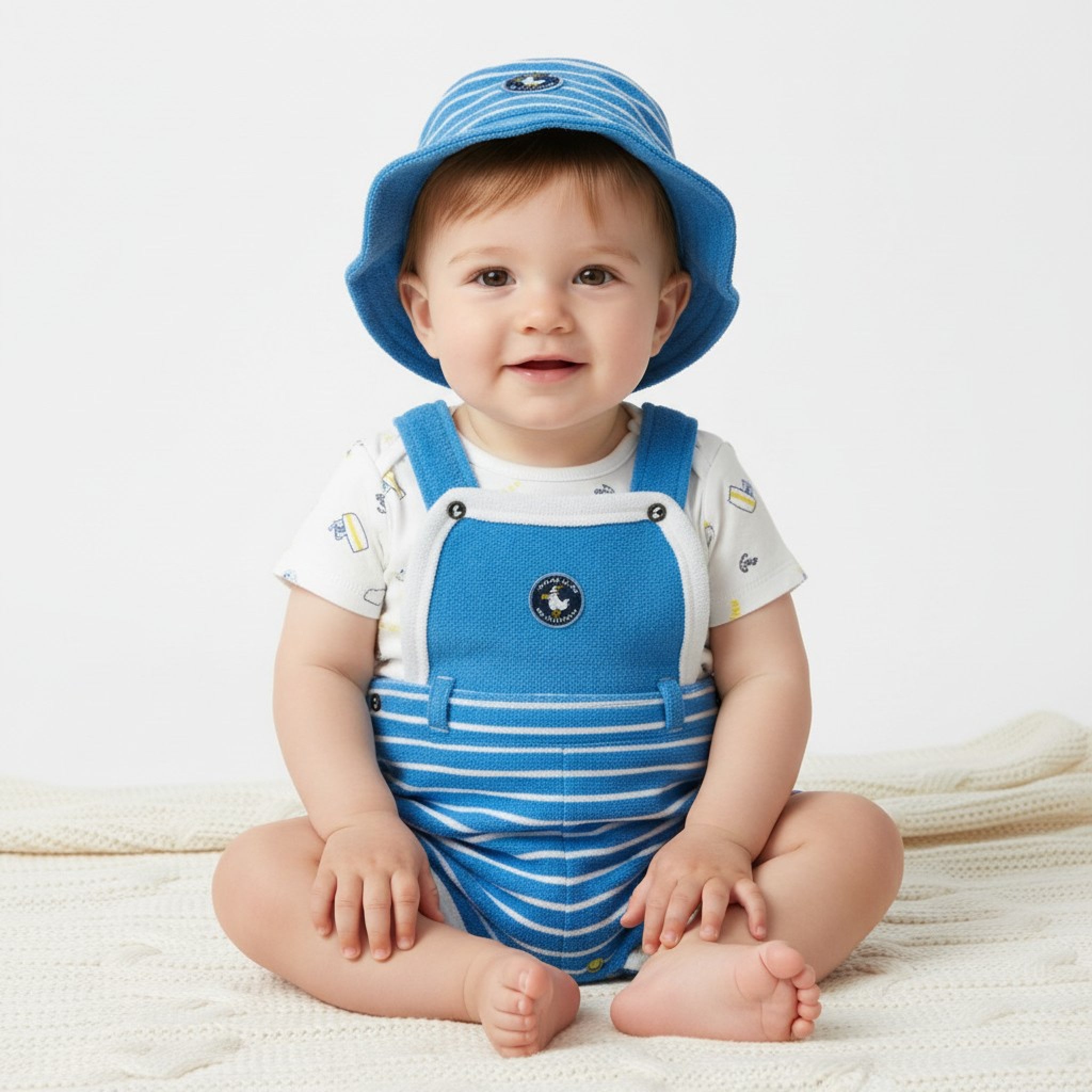 Boy Short Dungaree Set and hat