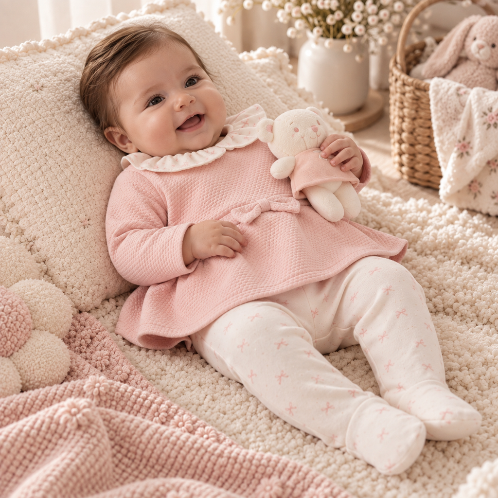 Baby Girl Puff Set with Bear Toy