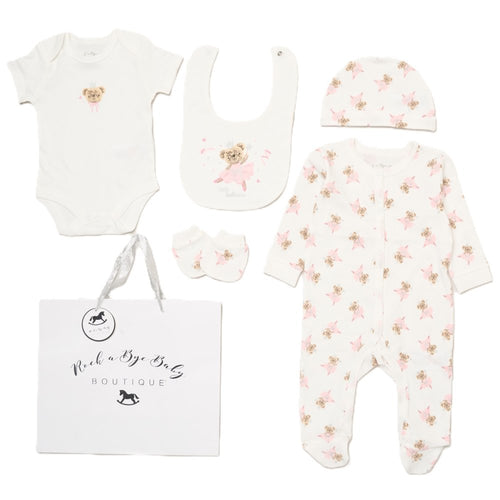Baby Girls Bear Ballerina 6 Piece Mesh Bag Gift Set