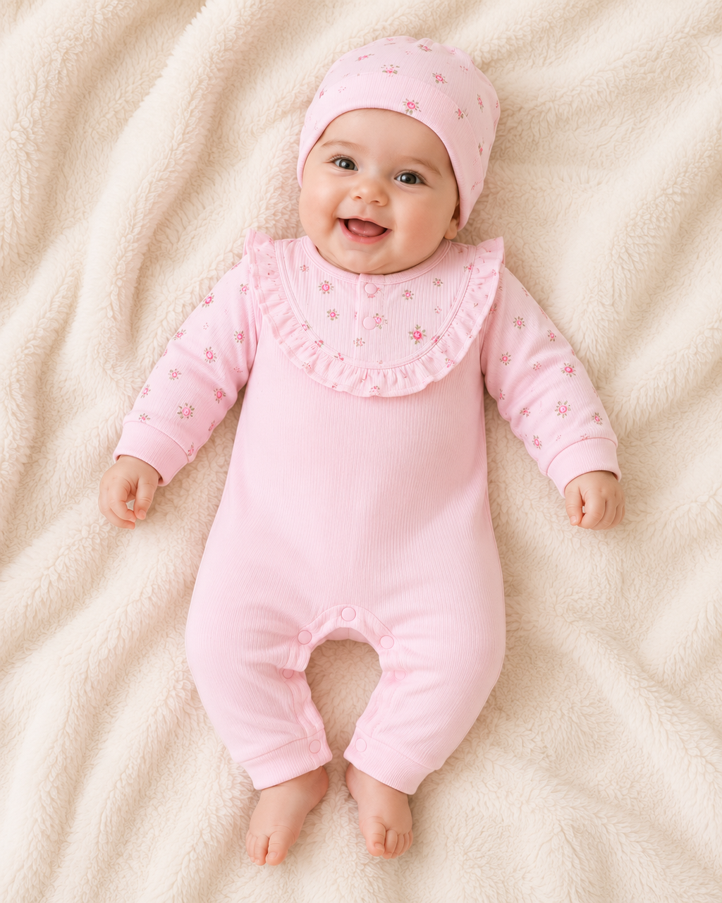 Baby Girls 2-Piece Floral Ruffle Romper & Hat Set