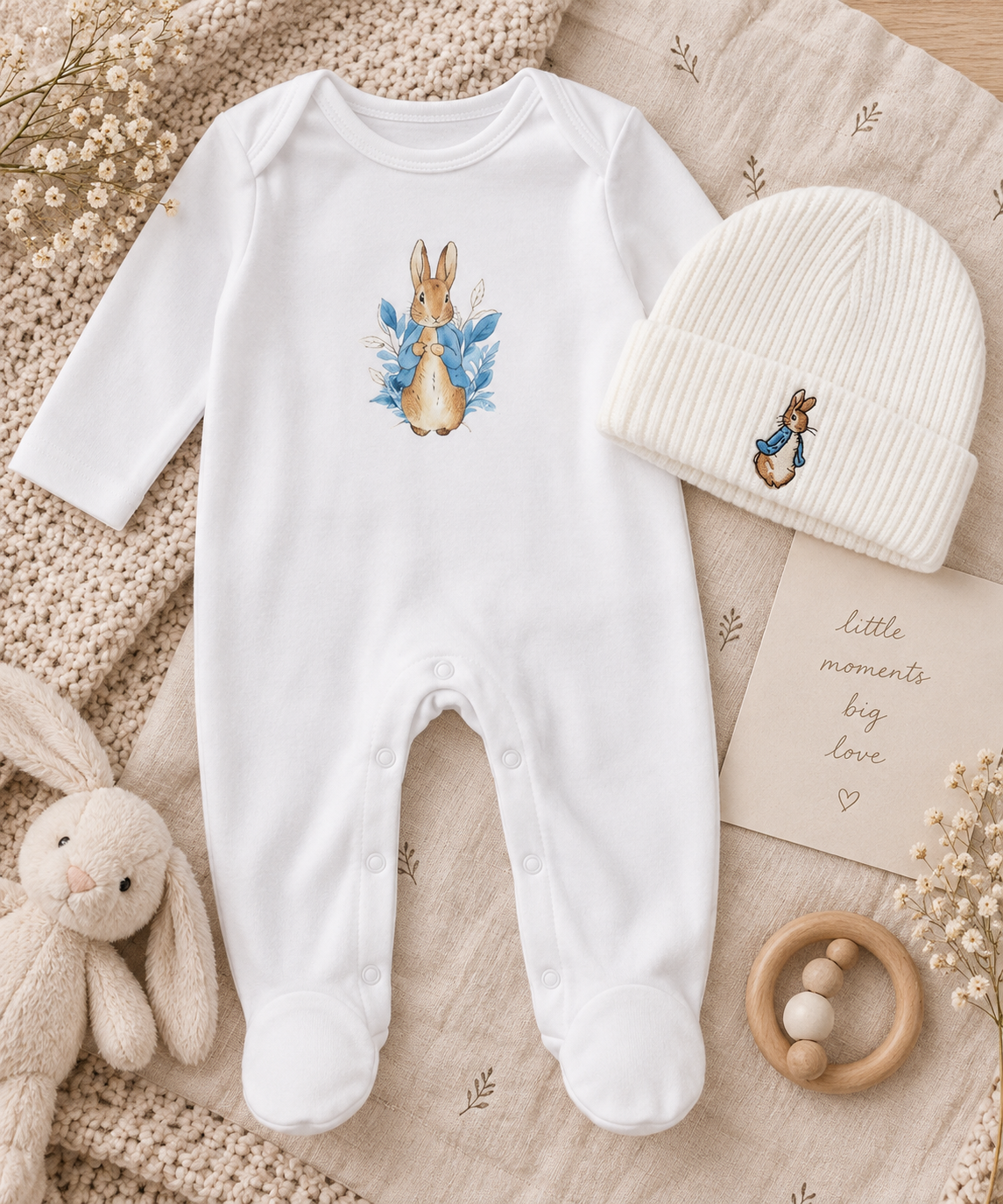 Bunny Rabbit Sleepsuit & Hat (Matching hat included – one size, best suited to newborn/younger babies)