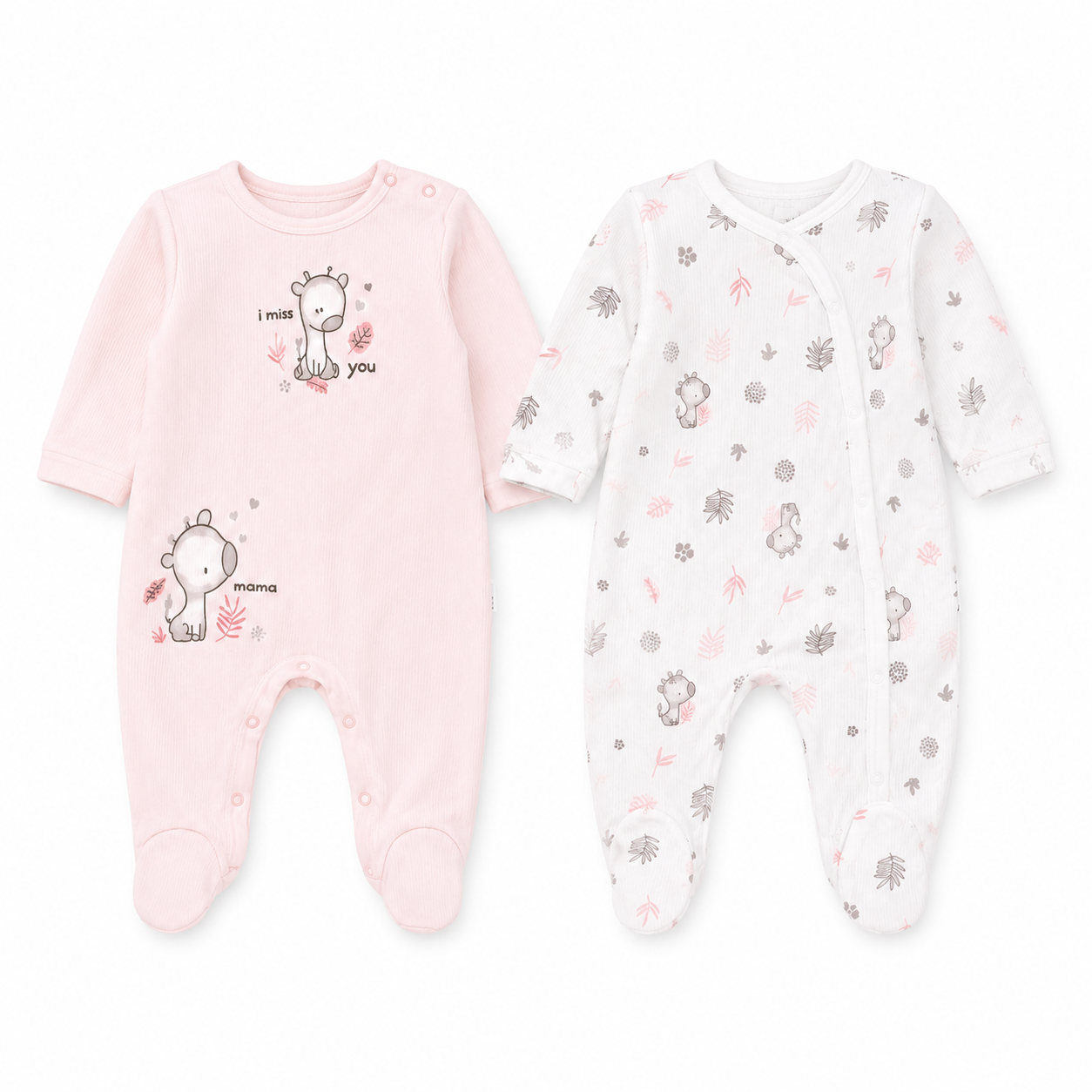 Baby Girls Twin Pack Giraffe Romper Set
