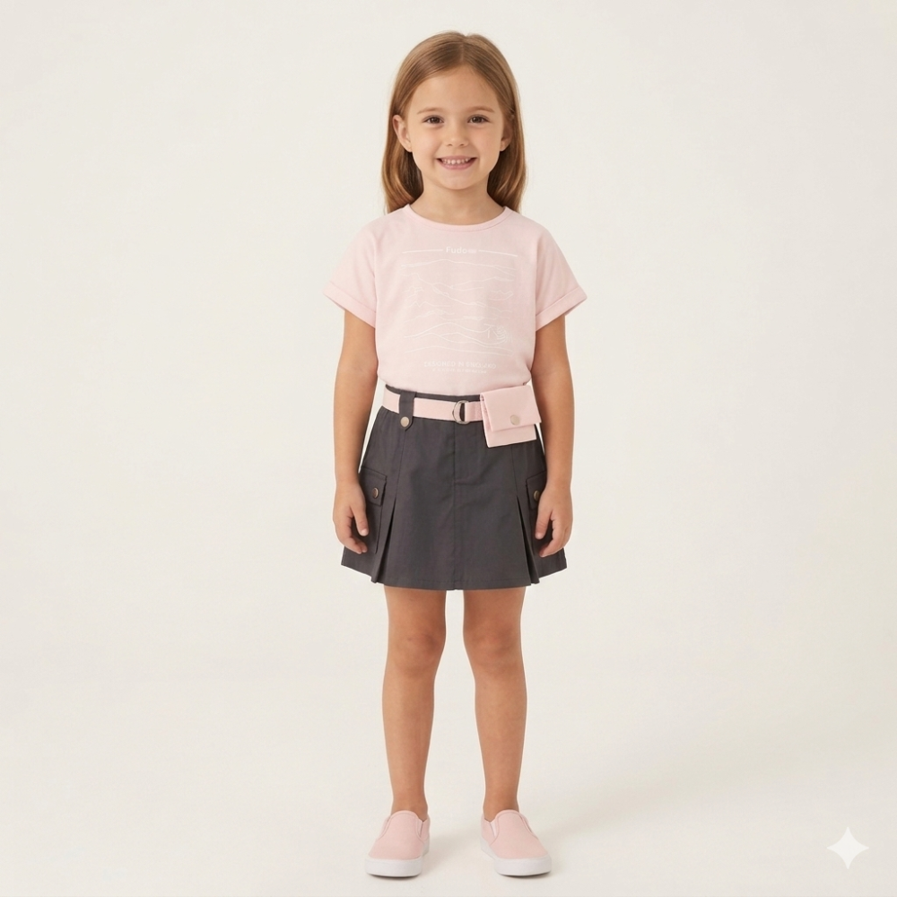 Girls T-Shirt & Skirt With Belt