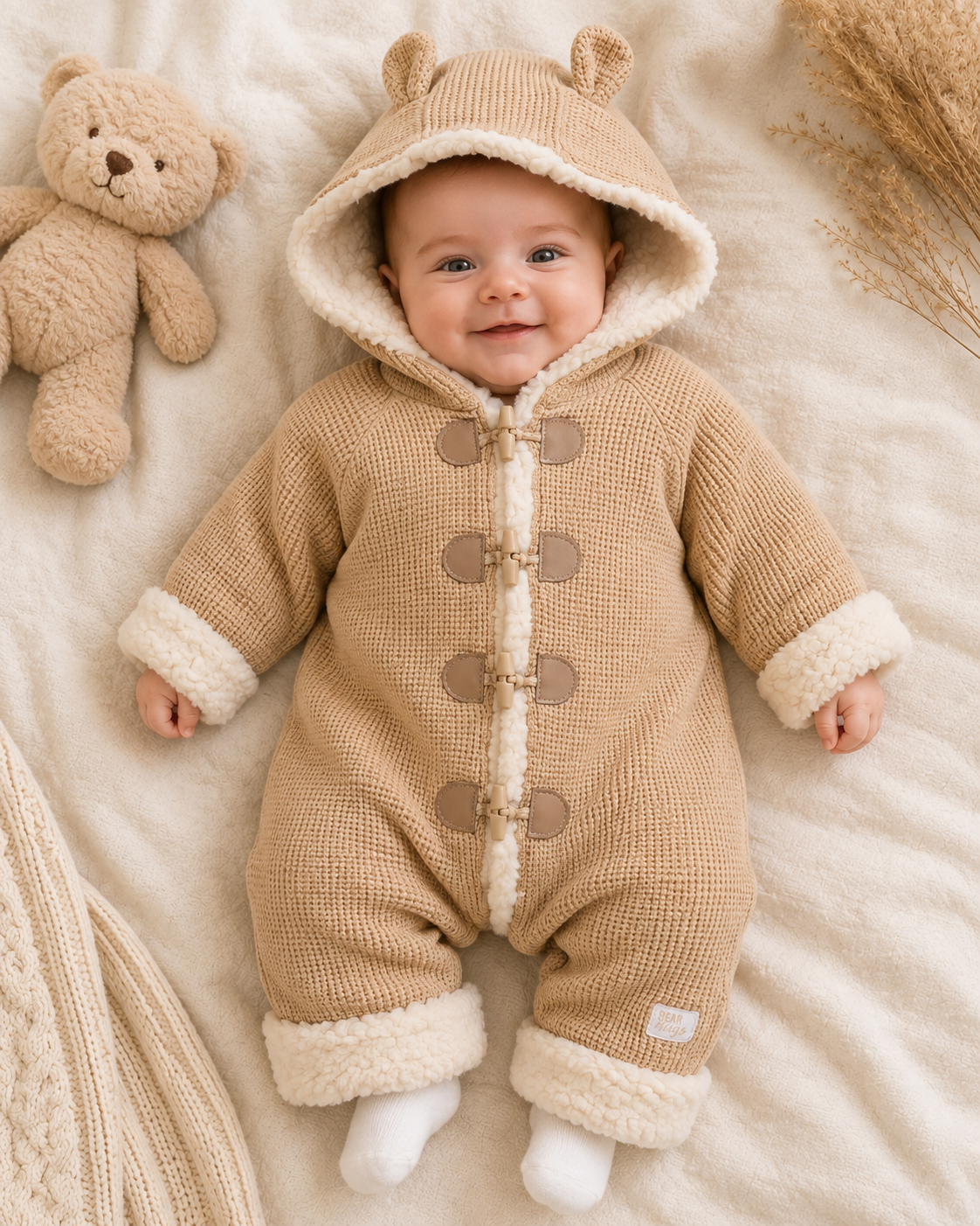Snuggle Bear Knitted Pramsuit