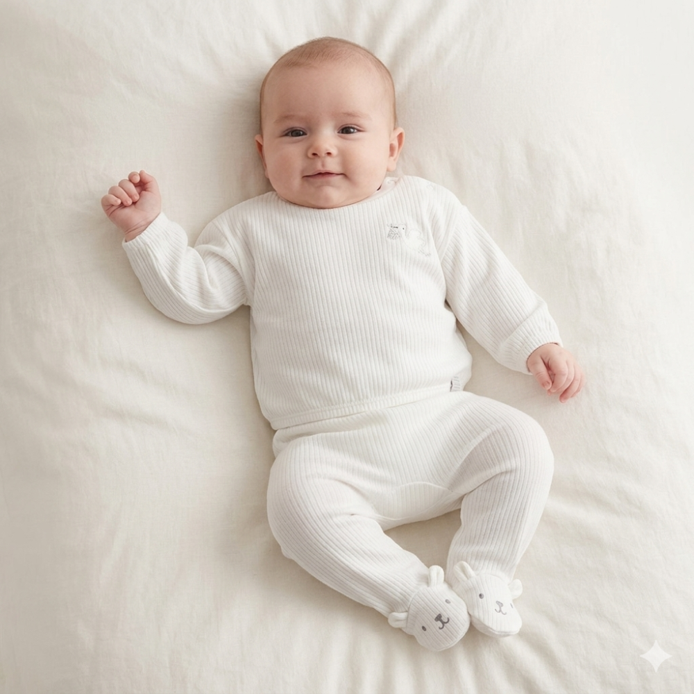 Baby Unisex Stork Ribbed Top & Footed Pant Outfit