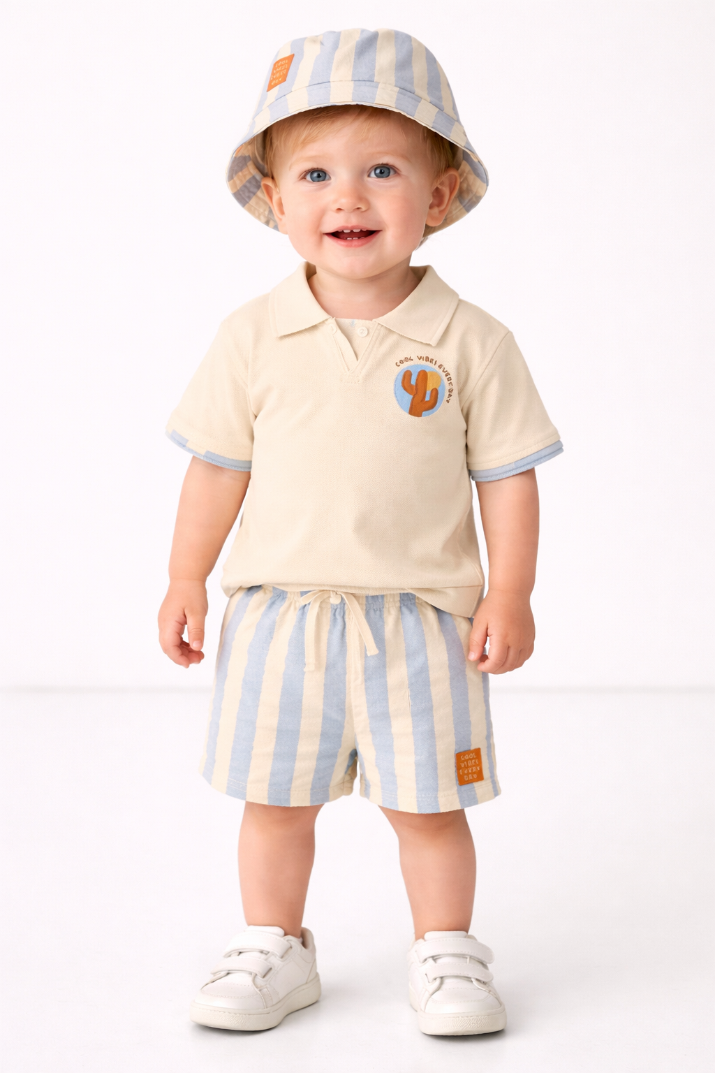 Boys Polo Top, Shorts & Bucket Hat Outfit